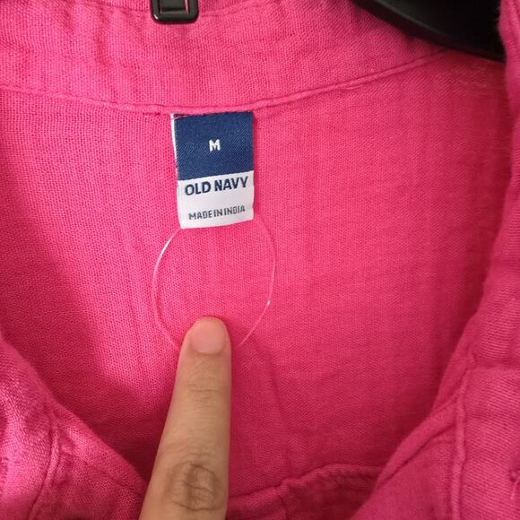 Old Navy Womens Medium Cotton Crinkle Gauze Romper Pink Beach Barbie Lightweight - Picture 2 of 7